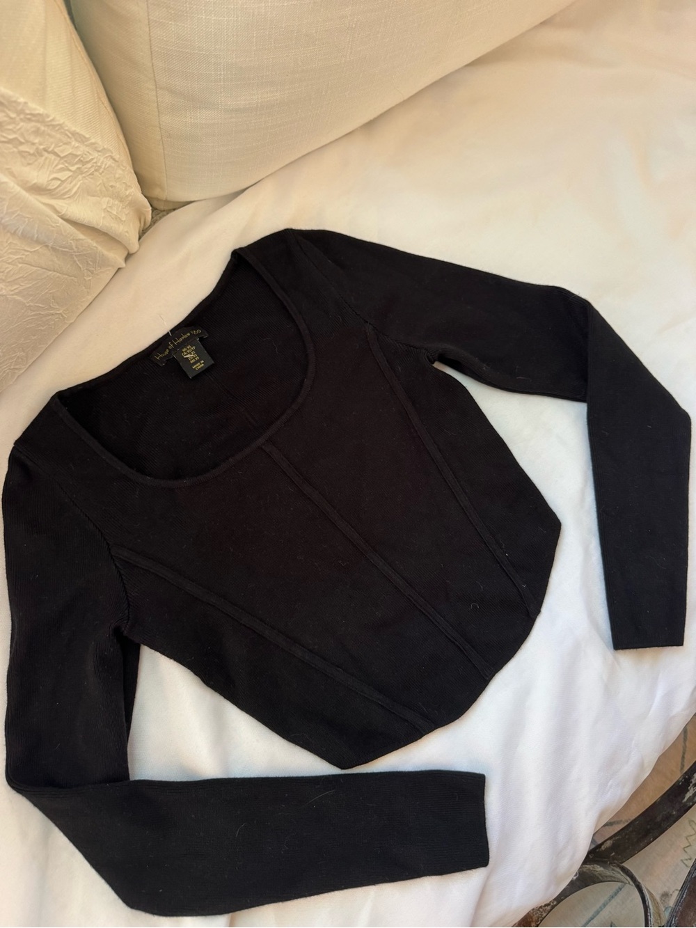 House of Harlow 1960 Black Long-Sleeve Square Neck Crop Top - Picture 3 of 5
